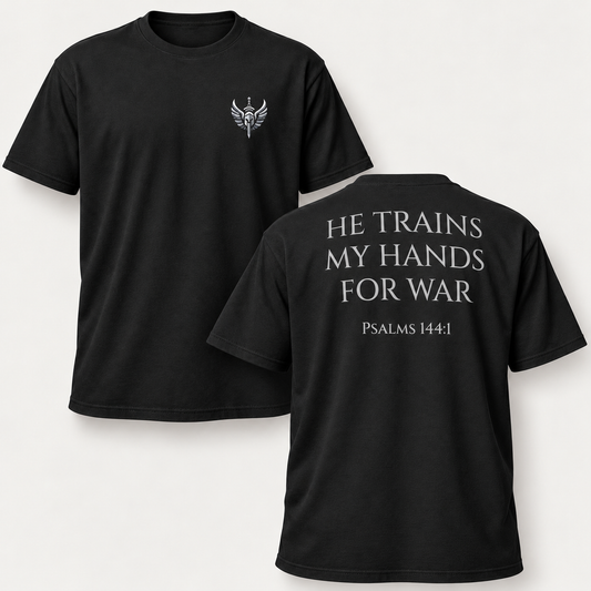 Train for War Tee — front and back views